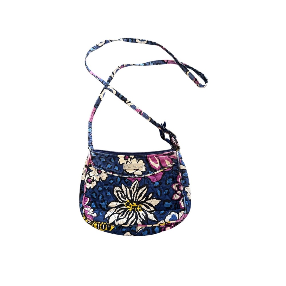 Vera Bradley African Violet Floral Leopard Quilted Cotton Crossbody Bag Navy